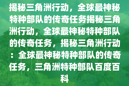 揭秘三角洲行动，全球最神秘特种部队的传奇任务揭秘三角洲行动，全球最神秘特种部队的传奇任务，揭秘三角洲行动：全球最神秘特种部队的传奇任务，三角洲特种部队百度百科